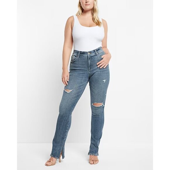 Express Mid Rise Medium Wash Ripped Skyscraper Jeans 14P - Picture 2 of 7